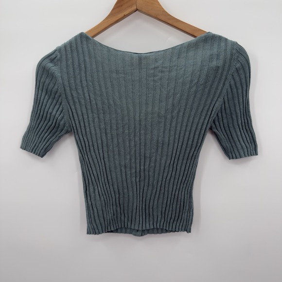 Free People Little Cutie Turquoise Button Down Crop Top Ribbed Size Medium - Picture 3 of 7